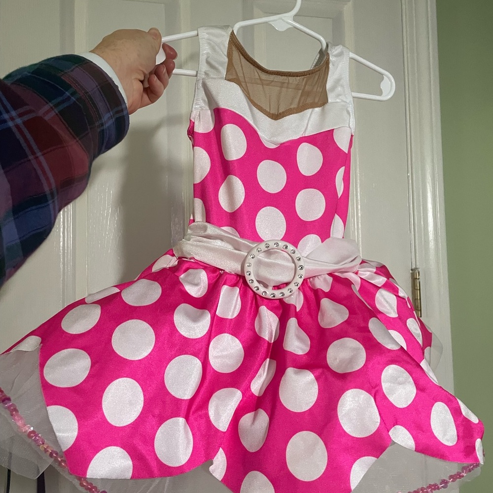 AWish come true SC Pink with white polka dot dance costume
